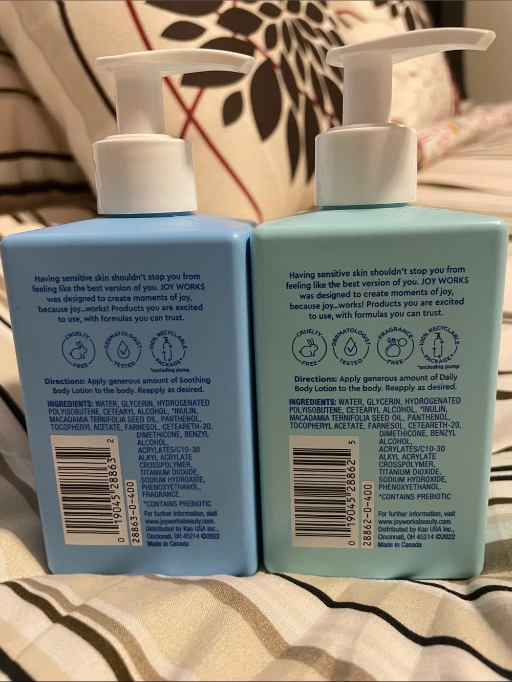 Brand new Joy Works Daily and Soothing Body Lotion Set Of 2 Bottles 10 Oz Each
